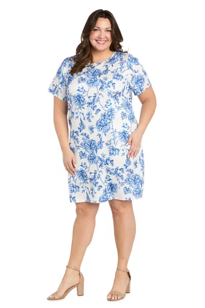 R & M Richards 6674w Short Plus Size Printed Cocktail Dress In Blue