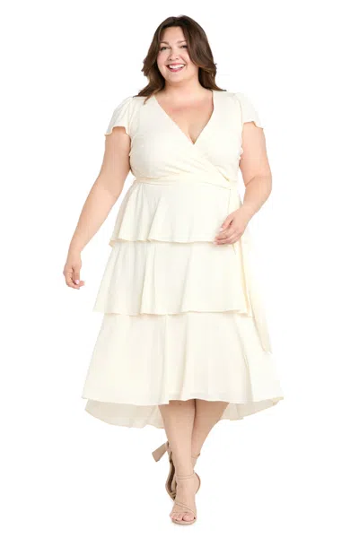 R & M Richards 6677w Plus Size High Low Tiered Cocktail Dress In White