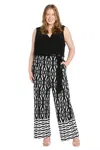 R & M Richards 6678w Plus Size Long Formal Printed Jumpsuit In Black
