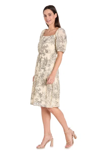 R & M Richards 6688p Short Floral Print Petite Cocktail Dress In Neutral