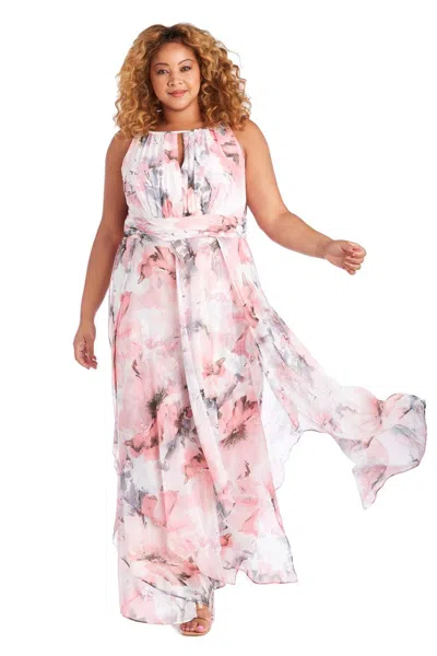 R & M Richards 7088w Long Plus Size Chiffon Dress In Pink