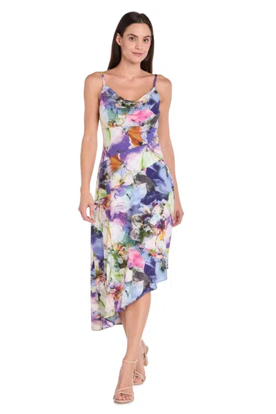 R & M Richards 7220 High Low Cocktail Printed Dress In Multi