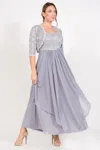 R & M Richards 7300 Mother Of The Bride Long Evening Jacket Dress In Gray