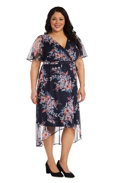R & M Richards 7790w Plus Size Print High Low Dress In Multi
