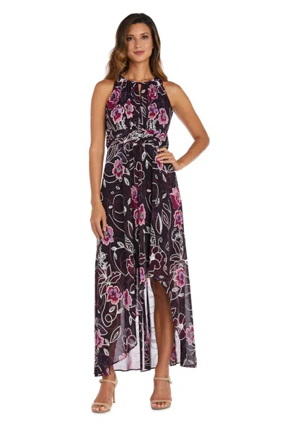 R & M Richards 7958 High Low Formal Print Dress In Purple