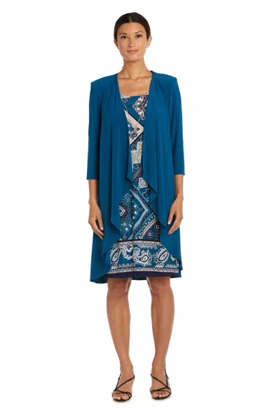 R & M Richards 7967p Short Petite Two Piece Print Jacket Dress In Blue