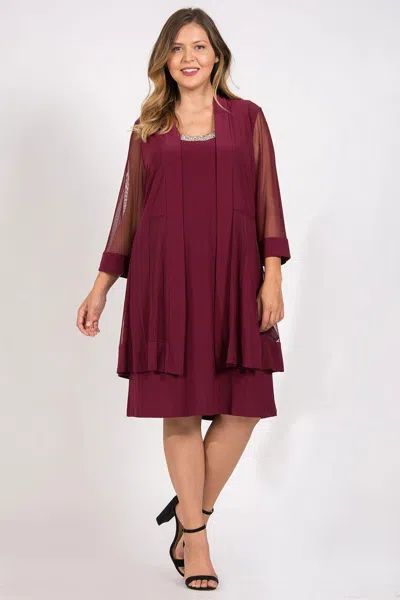 R & M Richards 8442w Plus Size Short Mother Of The Bride Dress In Burgundy