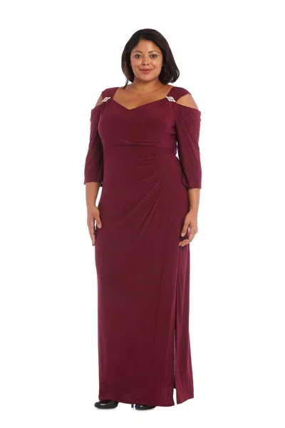 R & M Richards 8950w Plus Size Long Formal Dress In Burgundy
