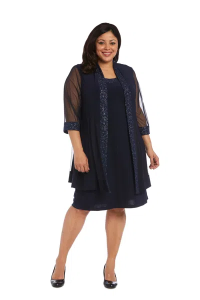 R & M Richards 8993w Plus Size Short Jacket Dress In Blue