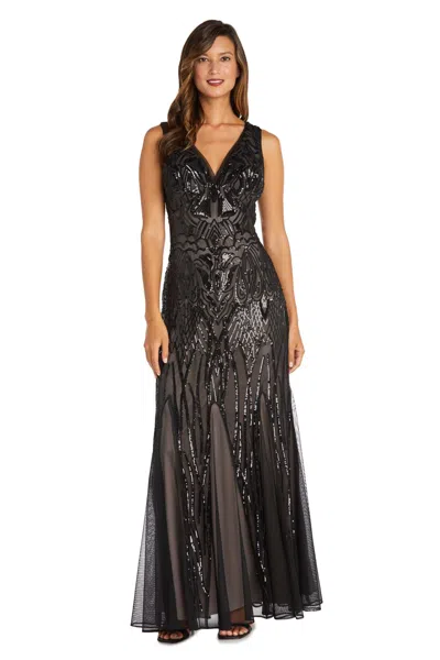 R & M Richards 9009p Long Formal Beaded Petite Dress In Black