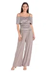R & M Richards 9122p Long Formal Petite Jumpsuit In Gray