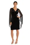 R & M Richards 9216 Short Cocktail Cape Dress In Black