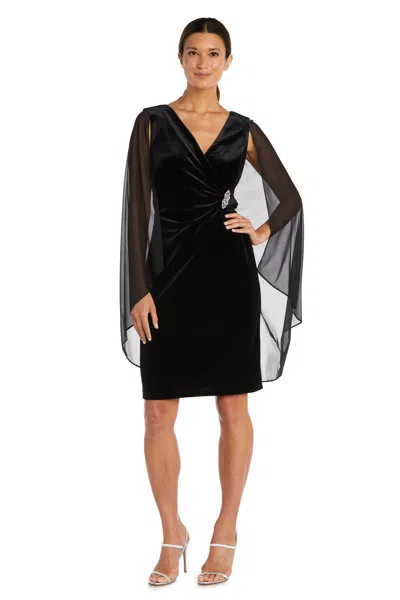 R & M Richards 9216 Short Cocktail Cape Dress In Black