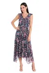 R & M Richards 9294 High Low Printed A Line Cocktail Dress In Black