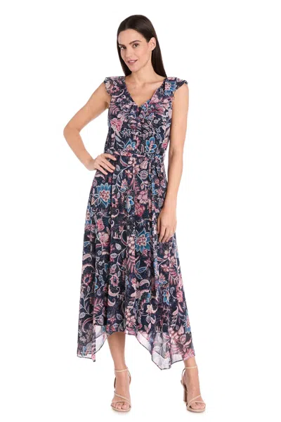 R & M Richards 9294 High Low Printed A Line Cocktail Dress In Black