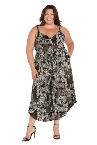 R & M Richards 9334w Plus Size High Low Floral Formal Printed Jumpsuit In Black