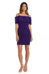R & M Richards 9377 Short Off Shoulder Dress In Purple