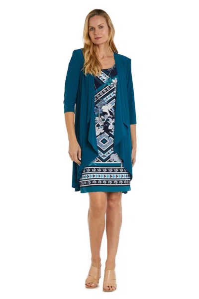 R & M Richards 9627p Short Mother Of The Bride Petite Jacket Dress In Blue