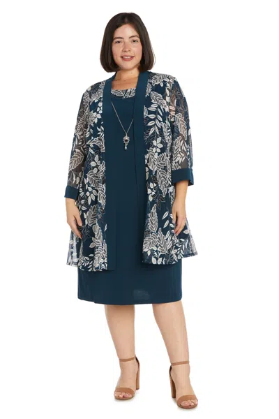 R & M Richards 9706w Short Cocktail Metallic Plus Size Dress In Blue