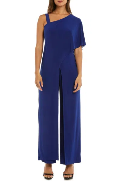 R & M Richards Asymmetrical Overlay Evening Jumpsuit In Royal In Blue