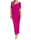 R & M Richards Draped With Rhinestone Detailing Shoulder Dress In Magenta In Pink