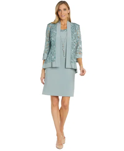 R & M Richards Dress And Soutache Jacket In Sage