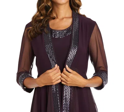R & M Richards Embellished Chevron-trim Dress & Jacket In Plum