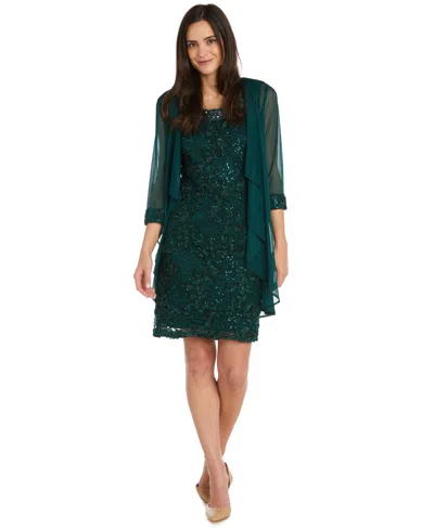 R & M Richards Embellished Lace Dress & Waterfall Jacket In Multi