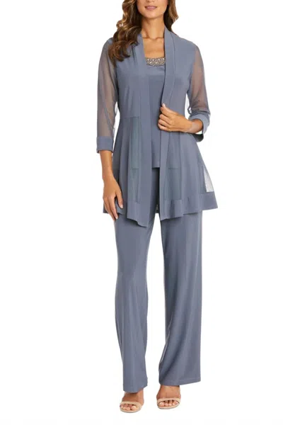 R & M Richards Embellished Neck 2-piece Pants Suit In Charcoal In Gray