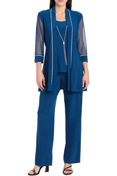R & M Richards Embellished Two-piece Pants Set In Peacock In Blue