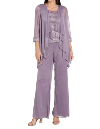 R & M Richards Glitter Embroidered Pant Suit With Pearl Neckline In Lavender In Purple