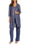 R & M Richards Lace 3/4 Sleeve 3-piece Pants Set In Cadet