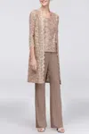 R & M Richards Lace 3/4 Sleeve 3-piece Pants Set In Champagne