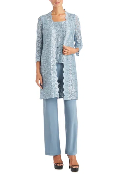R & M Richards Lace 3/4 Sleeve 3-piece Pants Set In Slate