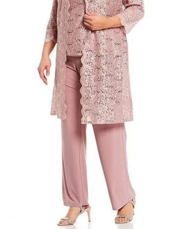 R & M Richards Lace 3/4 Sleeve 3-piece Pants Set In Mauve In White