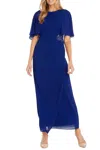 R & M Richards Long Chiffon Caplet Evening Dress In Royal In Blue