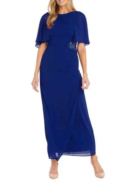 R & M Richards Long Chiffon Caplet Evening Dress In Royal In Blue
