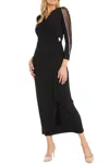 R & M Richards Long Faux Wrap Style Evening Dress In Black In Black
