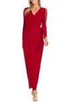 R & M Richards Rm Richards Sheer Insert Sleeve Detail Wrap Dress In Red
