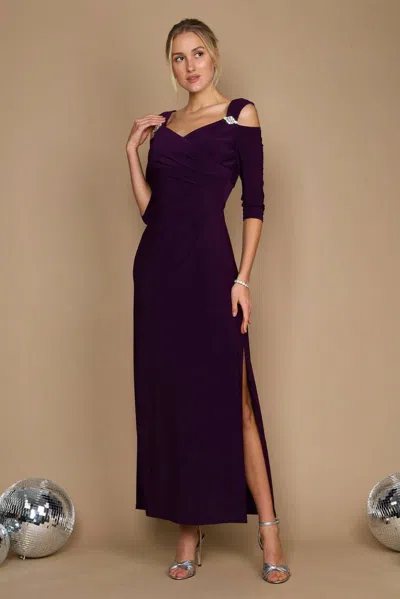 R & M Richards Long Formal Dress In Plum In Purple