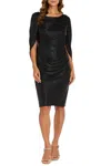 R & M Richards Metallic Built-in Shawl Pleated Sheath Dress In Black In Black