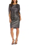 R & M Richards Metallic Built-in Shawl Pleated Sheath Dress In Grey In Multi