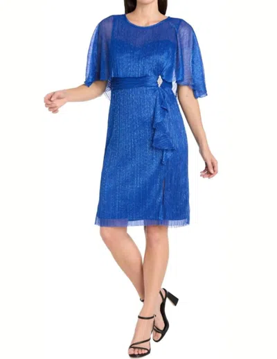 R & M Richards Metallic Capelet Short Evening Dress In Royal In Blue