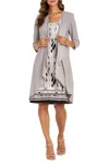 R & M Richards Multi Print 2 Piece Jacket & Dress Set In Taupe/black In Multi