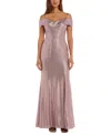 R & M Richards Nightway Cold-shoulder Foil Gown In Pink