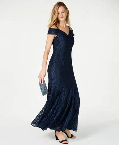 R & M Richards Off-the-shoulder Lace Gown