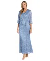 R & M Richards Petite 2-pc. Metallic-lace Gown & Jacket Set In Blue