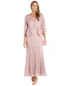 R & M Richards Petite 2-pc. Metallic-lace Gown & Jacket Set In Rose