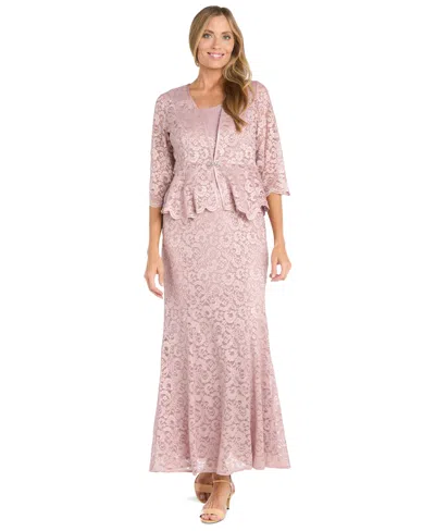 R & M Richards Petite 2-pc. Metallic-lace Gown & Jacket Set In Rose