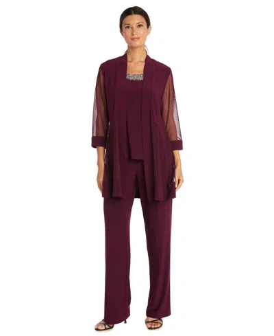 R & M Richards Petite 2-pc. Jacket Top & Pants Set In Merlot